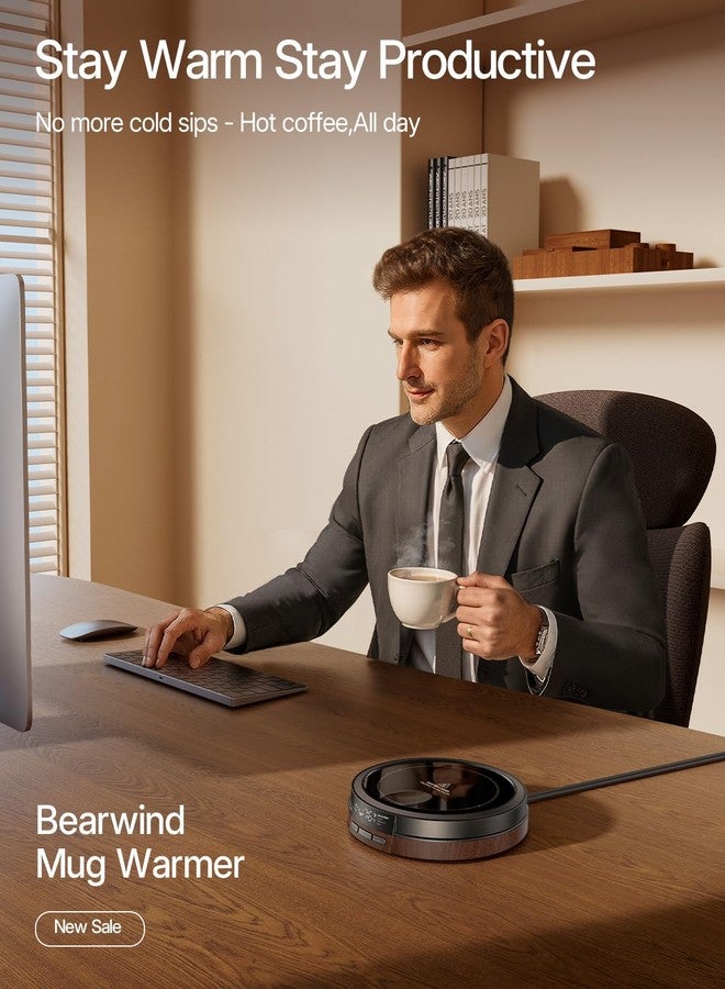 Bearwind Coffee Mug Warmer for Desk, 50W Fast Heating Cup Warmer with Smart Display, 4 Temps & 12H Timer, Auto Shut Off for Tea, Milk, Hot Drinks - Wood Effect - Image 2