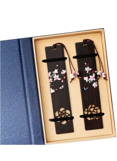 KASTWAVE Handmade Wooden Bookmarks, 2 Pieces Gift Boxed Hollowed out Mahogany Orchid Bookmark Book Marker Card Reading Pause Tassel Card a Beautiful Gift for Teachers  - Image 1
