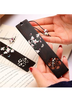 KASTWAVE Handmade Wooden Bookmarks, 2 Pieces Gift Boxed Hollowed out Mahogany Orchid Bookmark Book Marker Card Reading Pause Tassel Card a Beautiful Gift for Teachers  - Image 3