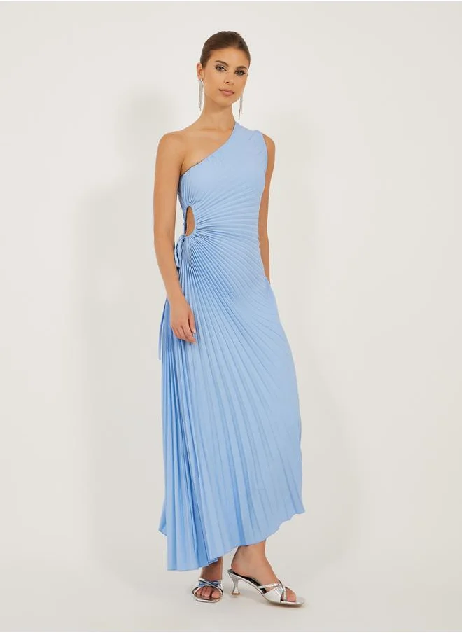 Styli Accordion Pleated One Shoulder Neck A-Line Midi Dress