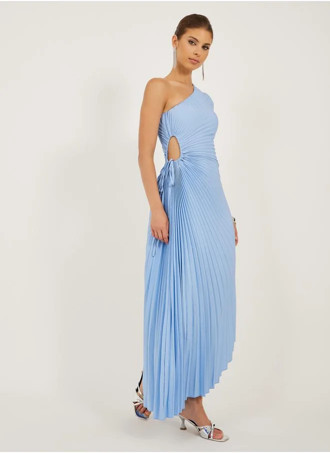 ستايلي Accordion Pleated One Shoulder Neck A-Line Midi Dress