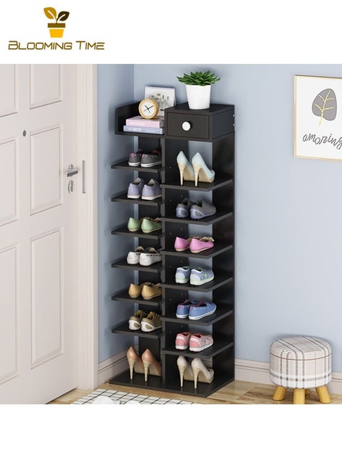 Multi-Layer Shoe Rack, Simple Household Economical Shoe Cabinet, Large-Capacity Rack At The Entrance Of The Dormitory, Household Imitation Solid Wood Color Storage Rack, Shoe Rack At The Door, Space-Saving Black
