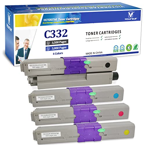 VICTORSTAR Compatible Toner Cartridges C332 MC363 C332dn MC363dn C332dnw MC332dnw 4 Colors 3500 Pages for Black 3000 Pages for C M Y for OKI Okidata Color Laser Printers - Image 1
