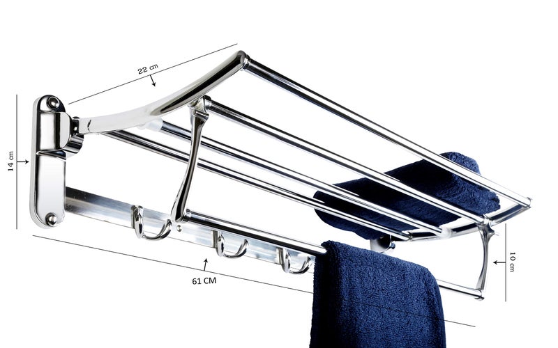 Fortune FORTUNE Stainless Steel Folding Towel Rack for Bathroom/Towel Stand/Clothes Hanger/Bathroom Accessories (24 Inch) + Apple Towel Ring  - Image 4