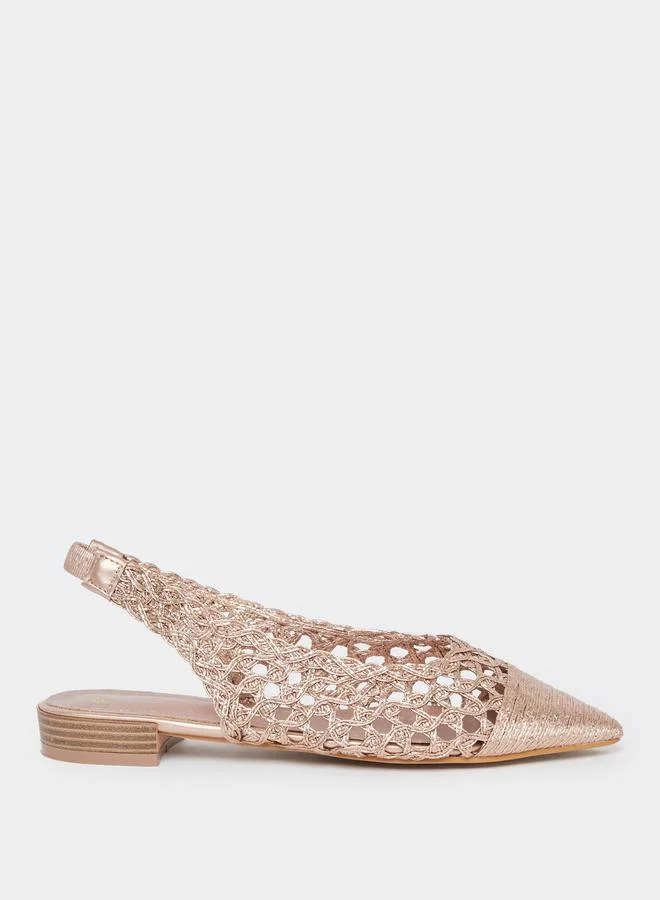 Styli Styli Gold Woven Slingback Mules