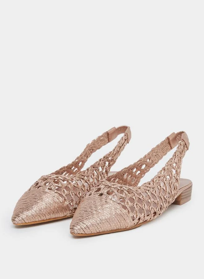 Styli Styli Gold Woven Slingback Mules