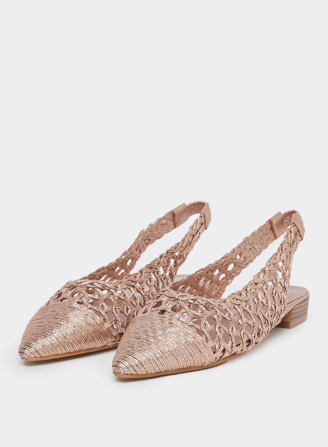 Styli Gold Woven Slingback Mules - Image 2