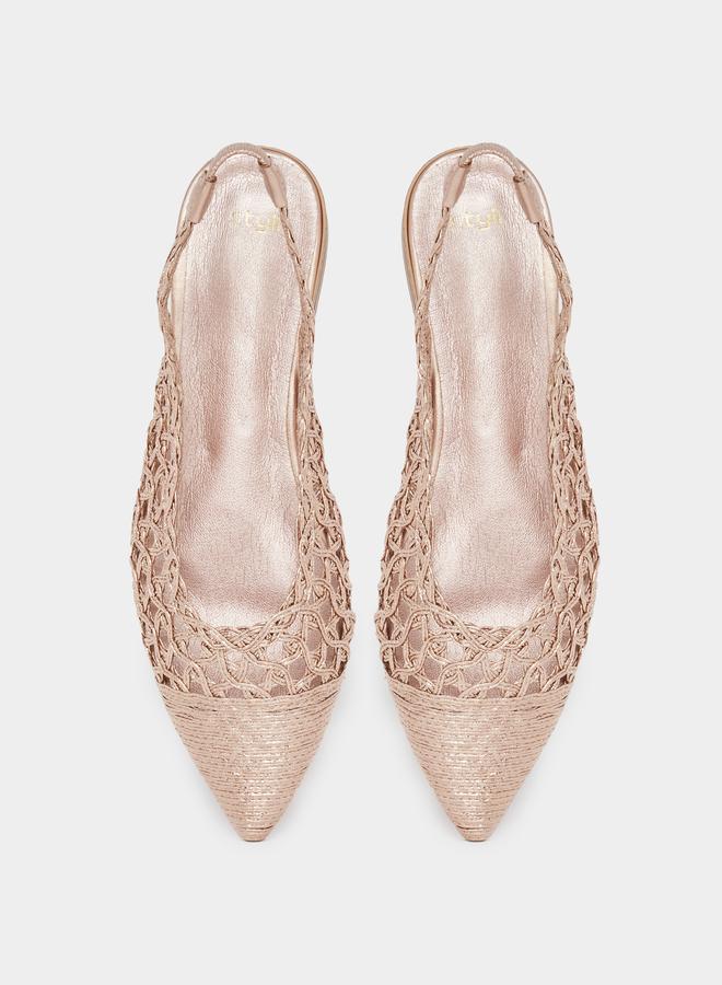 Styli Gold Woven Slingback Mules - Image 5