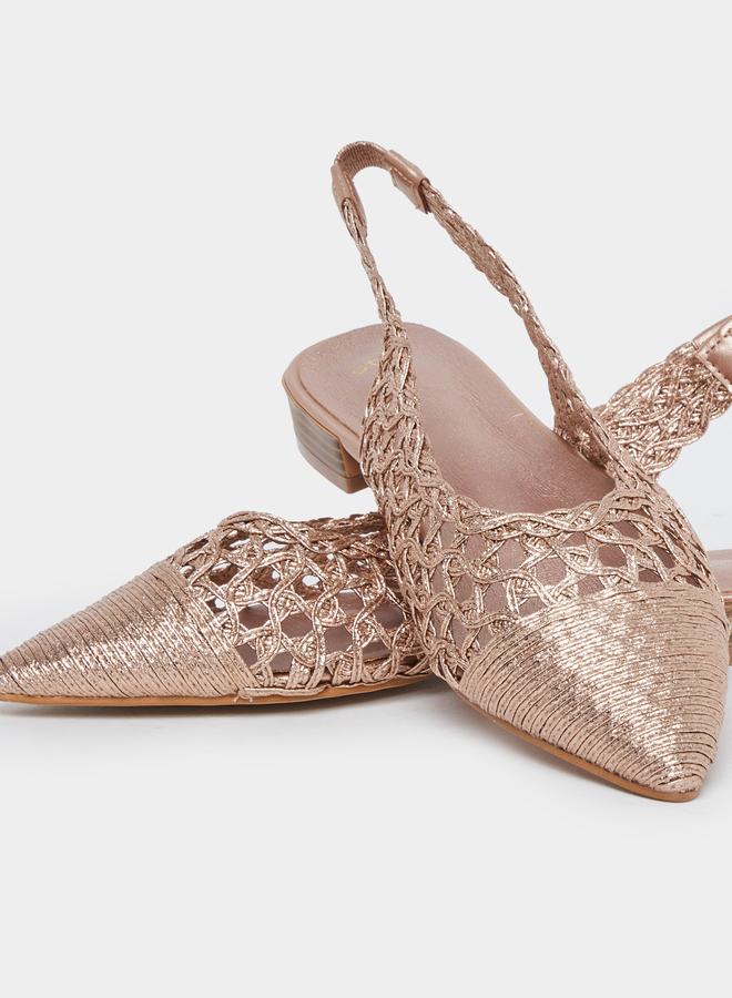 Styli Gold Woven Slingback Mules - Image 3