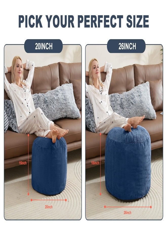 WSOFRLAC Round Stuffed Pouf Ottoman Chair with Foot Rest Navy Blue Poof Poofy Ottoman Stool Cover with Foam Chunk Filling 20x15 Poofs Ottomans Furniture - Image 2