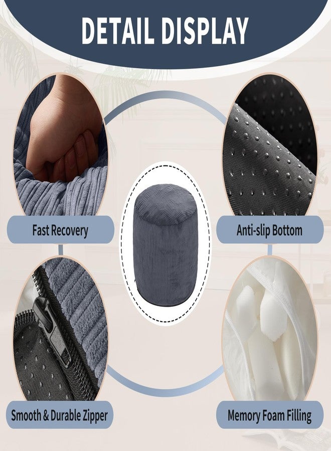 WSOFRLAC Round Stuffed Pouf Ottoman Chair with Foot Rest Navy Blue Poof Poofy Ottoman Stool Cover with Foam Chunk Filling 20x15 Poofs Ottomans Furniture - Image 3