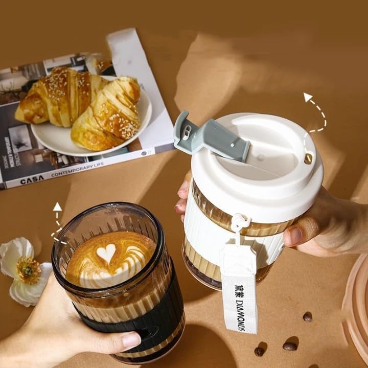 EXOMOON Random Colour Squre Glass Sipper Tumbler Tea Coffee Can with Acrylic Lid and Straw Fruit Milk Juice Cup Mason Jar Beer Can Glasses Sipper Glass Diamond Black Strip 1PCS - Image 3