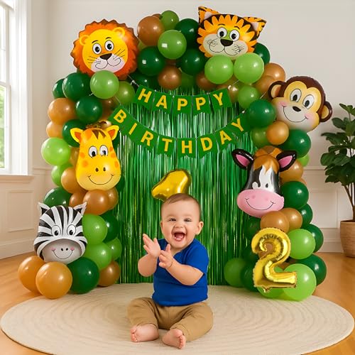 GROOVY DUDZ Birthday Decoration Items For Boys -50Pcs Jungle Theme Decoration -2nd Birthday Party Decorations,Birth day Decorations kit for Boys 2nd birthday/Baby Birthday Decoration Items kit 2 Year - Image 1