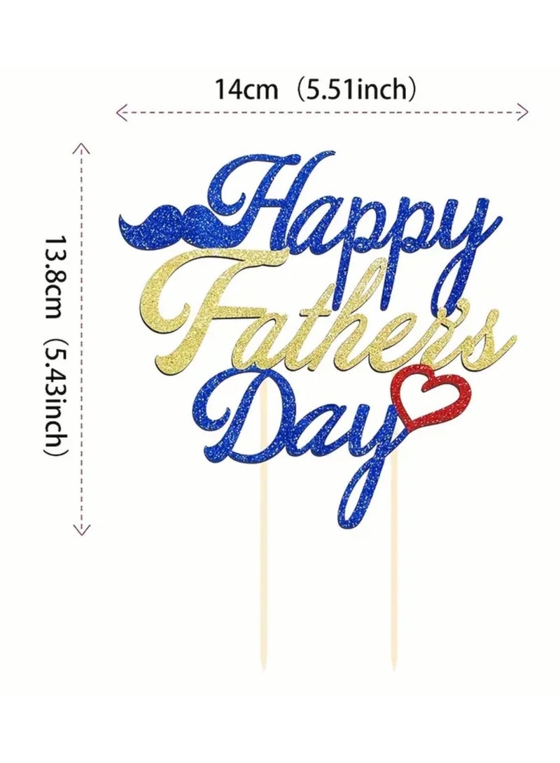 Happy Father's Day Cake Topper, Blue Gold with Red Heart, Baking Decoration Cupcakes Muffins Sweet Treats Tableware Party Supplies, Surprise Present for Best Dad, Gift Idea for Daddy - Image 4