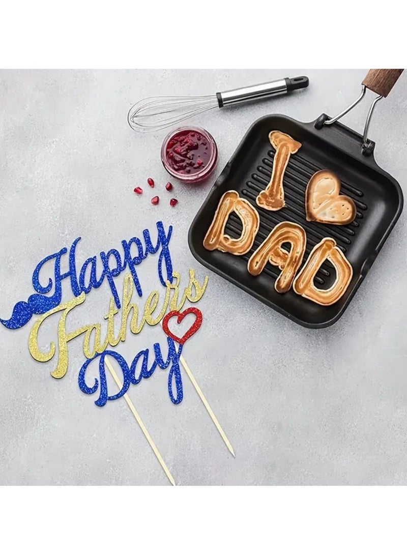Happy Father's Day Cake Topper, Blue Gold with Red Heart, Baking Decoration Cupcakes Muffins Sweet Treats Tableware Party Supplies, Surprise Present for Best Dad, Gift Idea for Daddy - Image 2