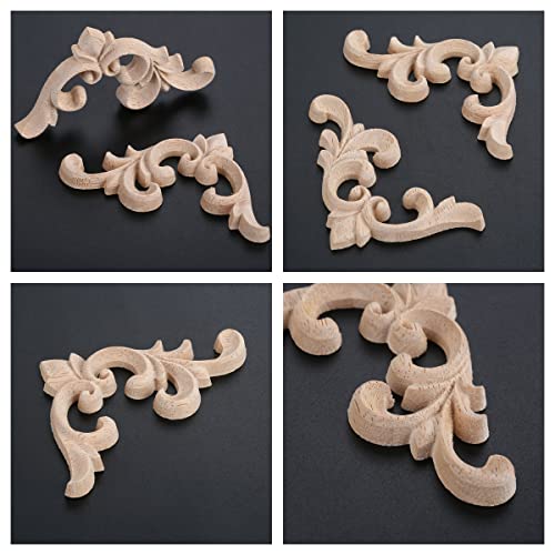 MUXSAM Decorative Wood Appliques, 2-Pair Unpainted Wooden Carved Flower Corner Onlays for Cabinets Chests Mirrors Boxes Doors Walls Dresser Fireplace Decoration DIY French Style, 7.5x6cm/2.95"x2.36" - Image 4