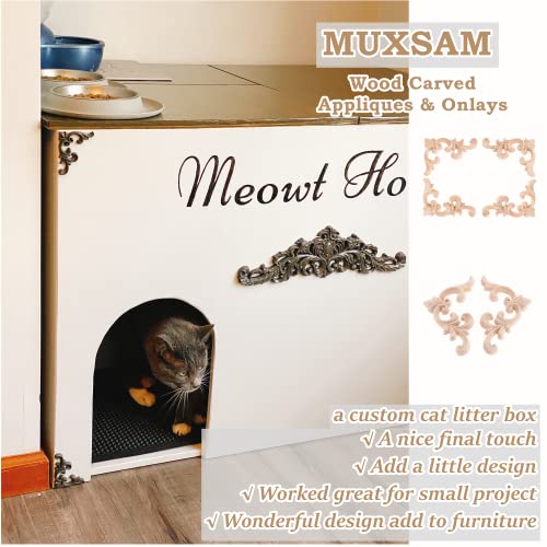 MUXSAM Decorative Wood Appliques, 2-Pair Unpainted Wooden Carved Flower Corner Onlays for Cabinets Chests Mirrors Boxes Doors Walls Dresser Fireplace Decoration DIY French Style, 7.5x6cm/2.95"x2.36" - Image 5