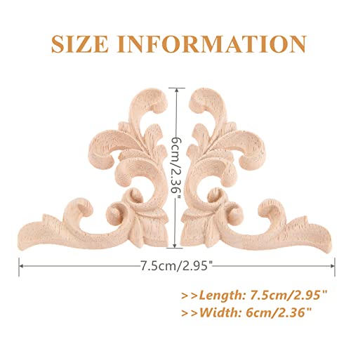 MUXSAM Decorative Wood Appliques, 2-Pair Unpainted Wooden Carved Flower Corner Onlays for Cabinets Chests Mirrors Boxes Doors Walls Dresser Fireplace Decoration DIY French Style, 7.5x6cm/2.95"x2.36" - Image 2