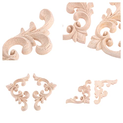 MUXSAM Decorative Wood Appliques, 2-Pair Unpainted Wooden Carved Flower Corner Onlays for Cabinets Chests Mirrors Boxes Doors Walls Dresser Fireplace Decoration DIY French Style, 7.5x6cm/2.95"x2.36" - Image 3