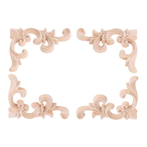 MUXSAM Decorative Wood Appliques, 2-Pair Unpainted Wooden Carved Flower Corner Onlays for Cabinets Chests Mirrors Boxes Doors Walls Dresser Fireplace Decoration DIY French Style, 7.5x6cm/2.95"x2.36" - Image 1