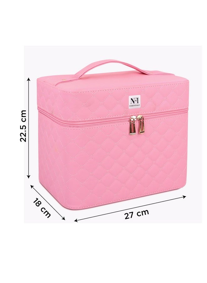 NFI essentials NFI essentials PU Makeup Box with Mirror 4 Layer Foldable Tray, Cosmetic Organizer for Women, Vanity Bridal Beauty Wedding Box Party Case for Girls  - Image 4