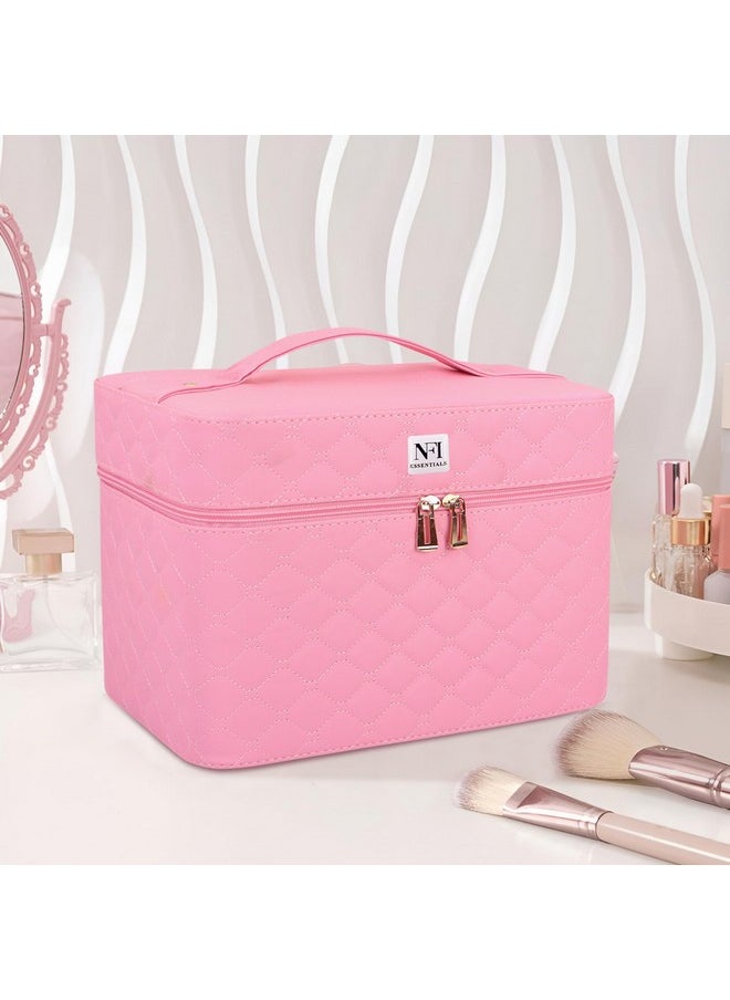 NFI essentials NFI essentials PU Makeup Box with Mirror 4 Layer Foldable Tray, Cosmetic Organizer for Women, Vanity Bridal Beauty Wedding Box Party Case for Girls  - Image 5