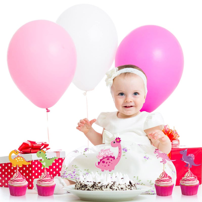 Containlol 37 Pieces Pink Dinosaur Cake Toppers for Girls Dinosaur Cupcake Toppers Girls Birthday Party Decorations Colorful Cake Decorations for Kids Birthday Girl Baby Shower Party Supplies - Image 5