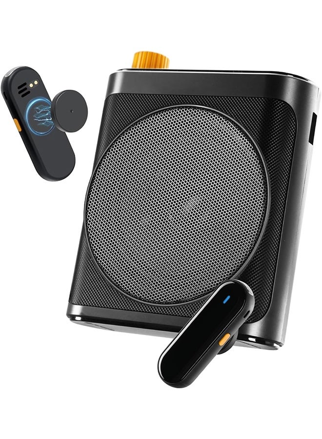 مكبر صوت للمعلمين مع ميكروفونين لاسلكيين صغيرين، ميكروفون محمول للفصول الدراسية، نظام ميكروفون لاسلكي ببطارية تدوم طويلاً للتدريس والتحدث والعروض التقديمية (أسود) - Image 1