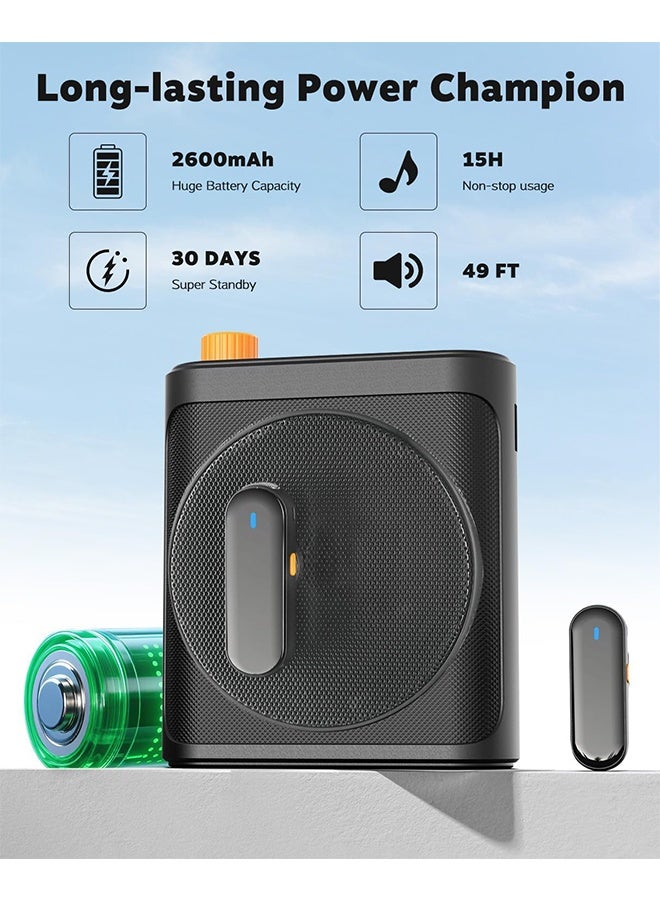 مكبر صوت للمعلمين مع ميكروفونين لاسلكيين صغيرين، ميكروفون محمول للفصول الدراسية، نظام ميكروفون لاسلكي ببطارية تدوم طويلاً للتدريس والتحدث والعروض التقديمية (أسود) - Image 4