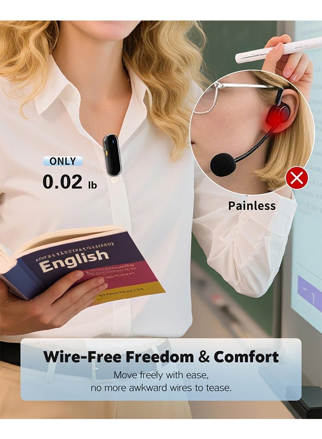 مكبر صوت للمعلمين مع ميكروفونين لاسلكيين صغيرين، ميكروفون محمول للفصول الدراسية، نظام ميكروفون لاسلكي ببطارية تدوم طويلاً للتدريس والتحدث والعروض التقديمية (أسود) - Image 2