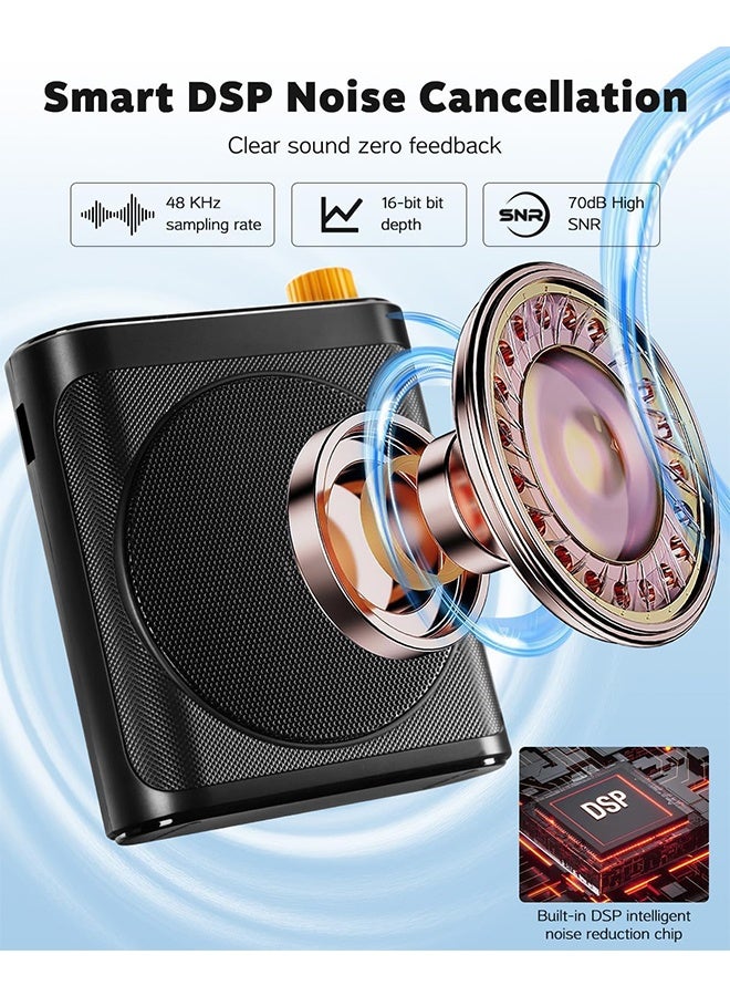 مكبر صوت للمعلمين مع ميكروفونين لاسلكيين صغيرين، ميكروفون محمول للفصول الدراسية، نظام ميكروفون لاسلكي ببطارية تدوم طويلاً للتدريس والتحدث والعروض التقديمية (أسود) - Image 3