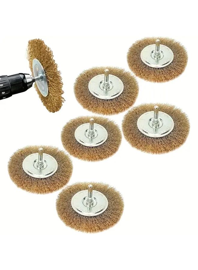 مجموعة فرش سلك فولاذي 6 قطع للدريل 75 مم لإزالة الصدأ وتنظيف المعادن - Image 1