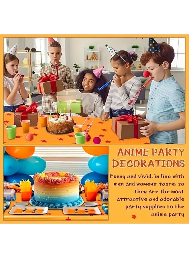 1pc Anime Theme Yellow Party Tablecloth Red Star Print 108x54 Inch - Image 2