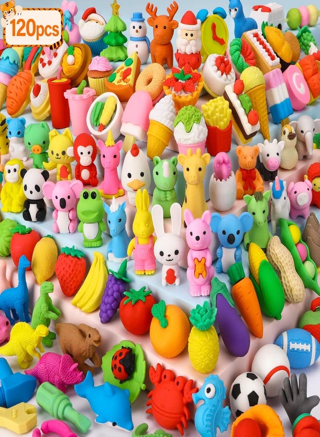 Moosia 120 Pack Animal Pencil Erasers for Kids, 3D Mini Puzzle Take Apart Erasers, Desk Pets & Treasure Box Toys, Bulk Party Favors, Classroom Prizes, School Supplies, Gift for Boys & Girls - Image 1