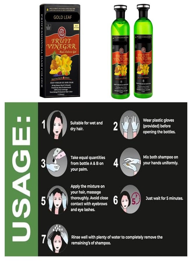 GOLD LEAF Fruit Vinegar Hair Color Gel – Natural Black Hair Dye (250ml x 2) – AmmoniaFree, Long-Lasting, Gentle on Scalp – Safe Hair Color for Men & Women (Black, 250ml Each) - Image 3
