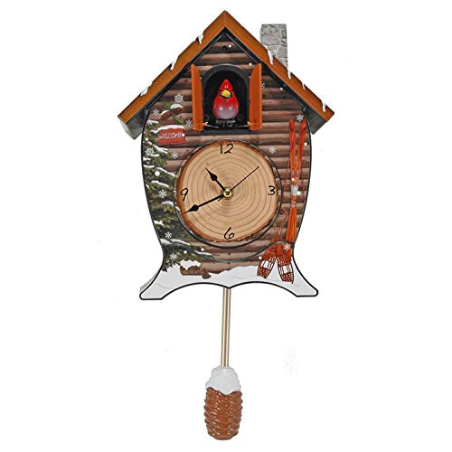 Mark Feldstein & Associates Mark Feldstein Snowy Cabin Singing Cardinal Tabletop Wall Sound Christmas Cuckoo Clock 14x10 - Image 1