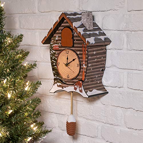 Mark Feldstein & Associates Mark Feldstein Snowy Cabin Singing Cardinal Tabletop Wall Sound Christmas Cuckoo Clock 14x10 - Image 2