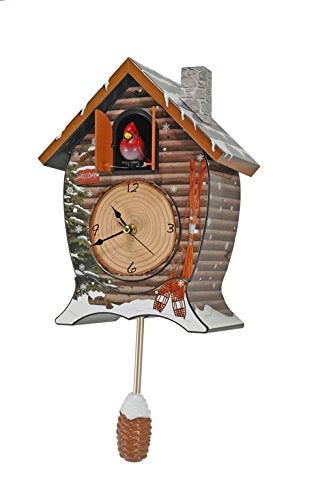 Mark Feldstein & Associates Mark Feldstein Snowy Cabin Singing Cardinal Tabletop Wall Sound Christmas Cuckoo Clock 14x10 - Image 4