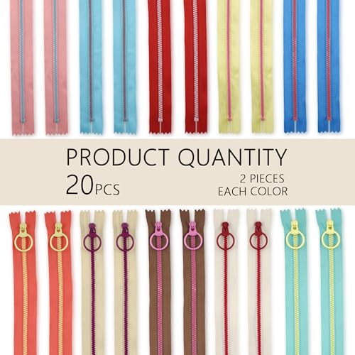 AILUHONG 20Pcs #3 Resin Zipper Mixed 10 Color Close End Zippers with Lifting Ring Pull Set for Clothing Bag Sewing DIY (zipper-20cm) - Image 5