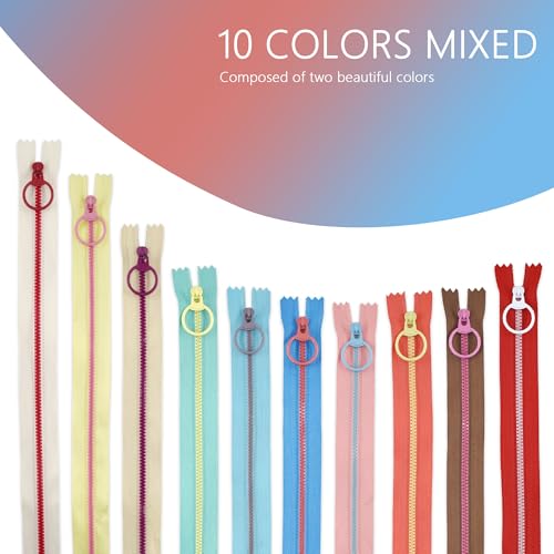 AILUHONG 20Pcs #3 Resin Zipper Mixed 10 Color Close End Zippers with Lifting Ring Pull Set for Clothing Bag Sewing DIY (zipper-20cm) - Image 3
