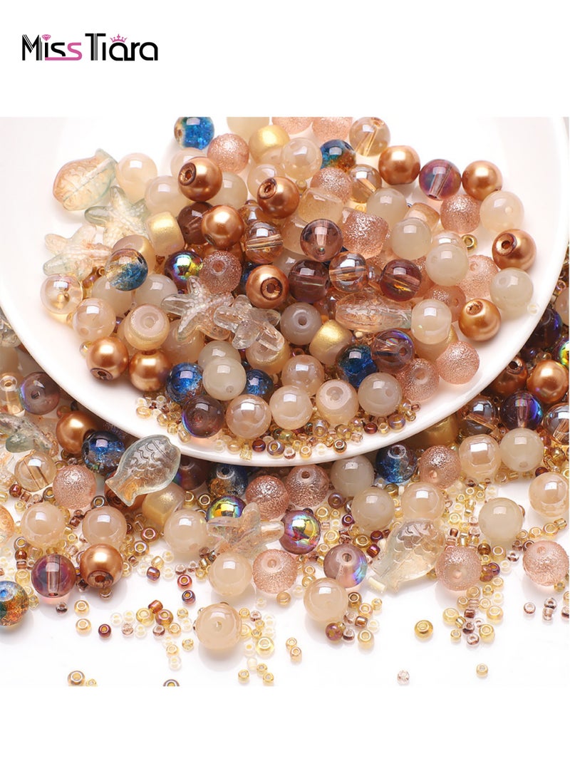 MissTiara 5 Pack 8MM DIY Glass Beads with millet beads and 14MM Starfish Shaped Beads Kit Mixed Colors For Jewelry Bracelet Necklace And Art Craft  - Image 1