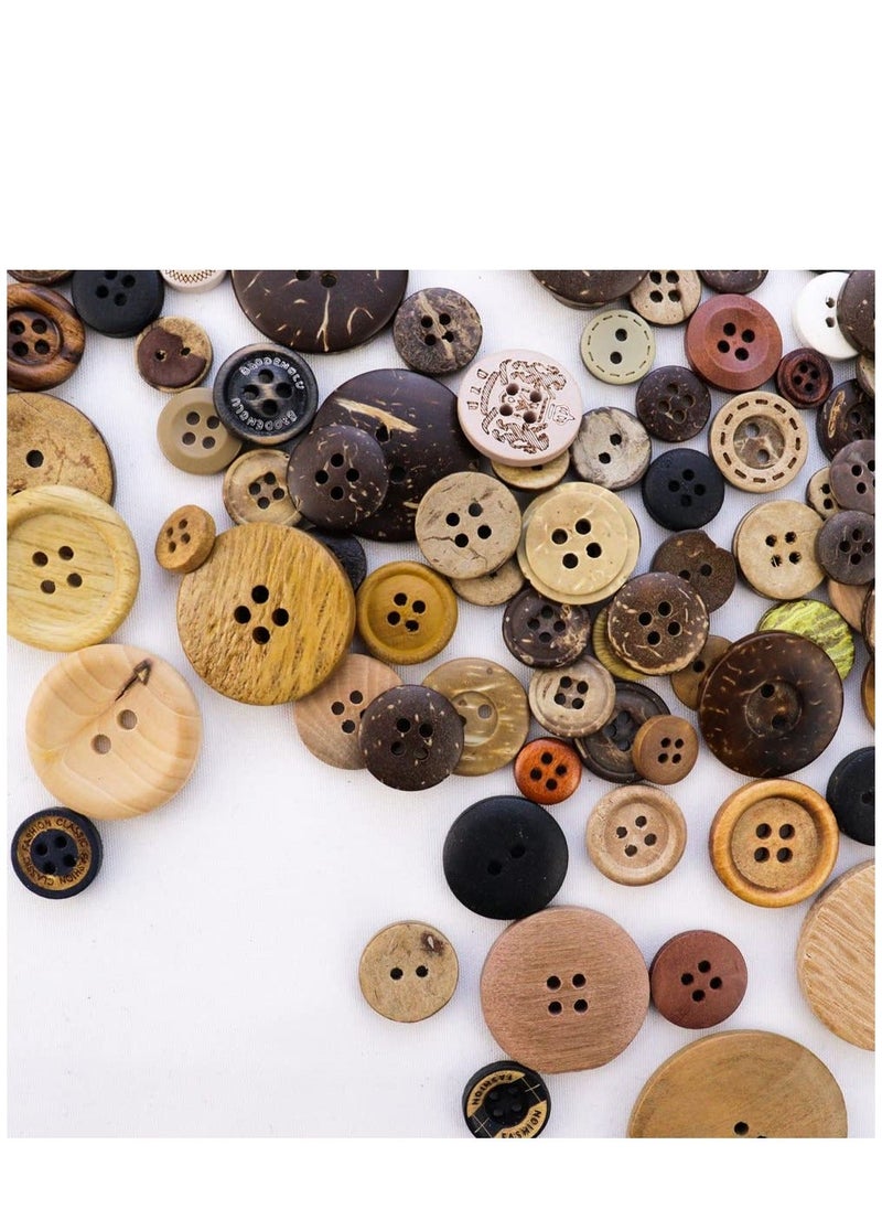 Generic - Assorted Sizes Wooden Buttons Mixed Colors Coconut Shell Wood Handmade Buttons Ornament Buttons for Sewing Decorations DIY Arts and Crafts Manual Button Painting（200g set) - Image 1