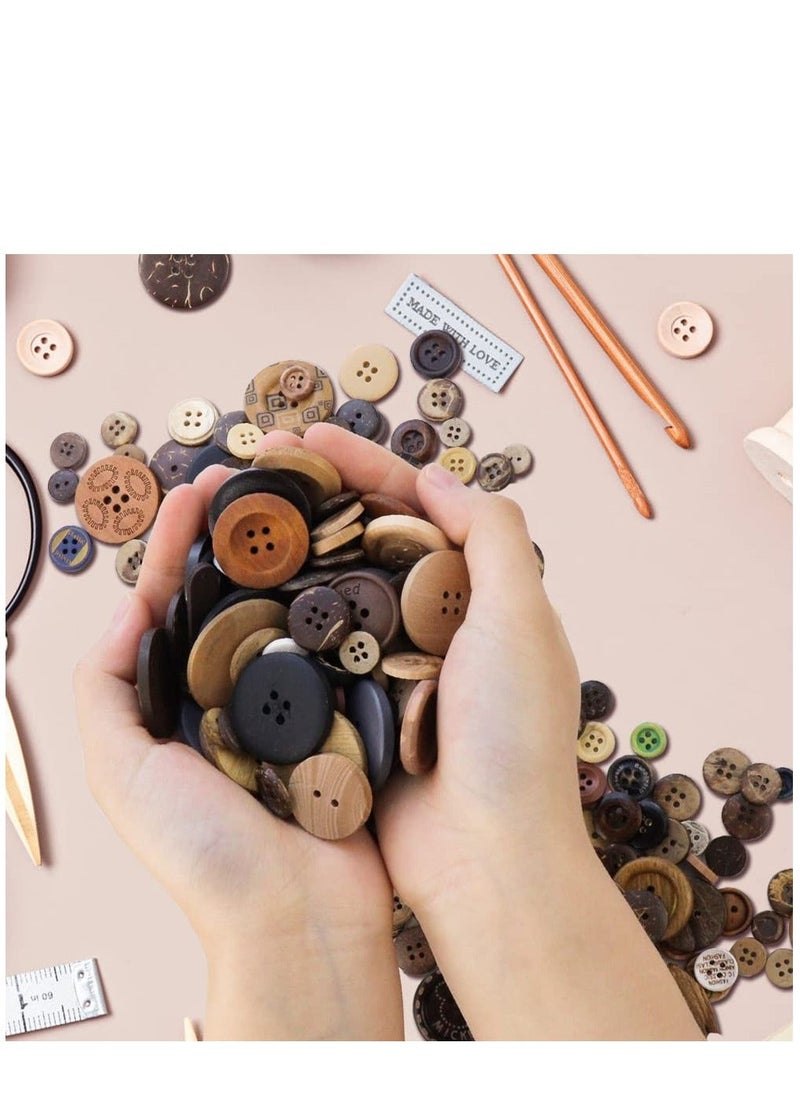 Generic - Assorted Sizes Wooden Buttons Mixed Colors Coconut Shell Wood Handmade Buttons Ornament Buttons for Sewing Decorations DIY Arts and Crafts Manual Button Painting（200g set) - Image 1