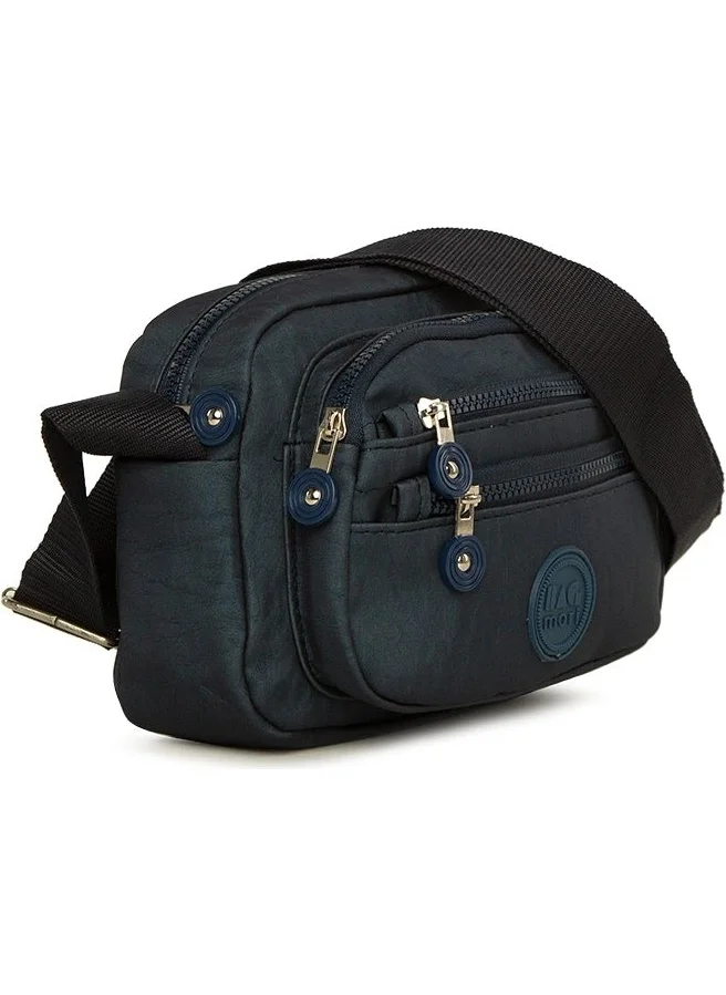 Bagmori Navy Blue Multi-Zip Bag with Snap Pocket