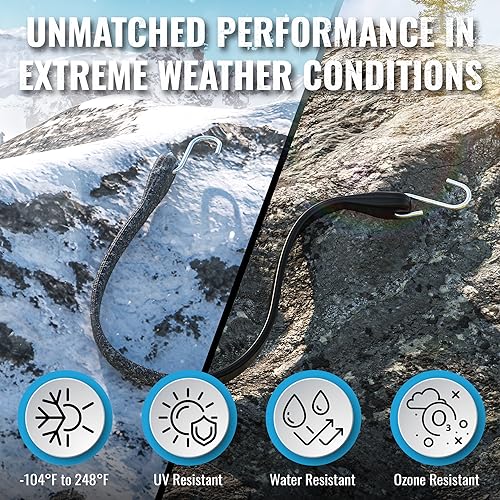 GOEASY0312 Rubber Bungee Cords with Hooks - Heavy Duty Max Stretch 1.8X & Over 180 LBS Load, 100% EPDM Bungee Straps, 10", 15", 21", 31" (10 Pack) for Cargo, Trucks & Outdoor Extreme Weather Use - Image 3