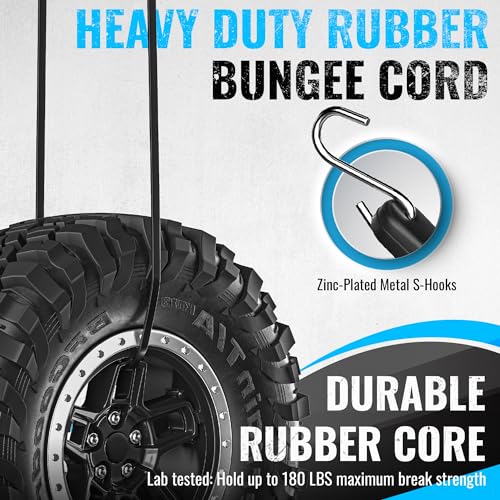 GOEASY0312 Rubber Bungee Cords with Hooks - Heavy Duty Max Stretch 1.8X & Over 180 LBS Load, 100% EPDM Bungee Straps, 10", 15", 21", 31" (10 Pack) for Cargo, Trucks & Outdoor Extreme Weather Use - Image 4