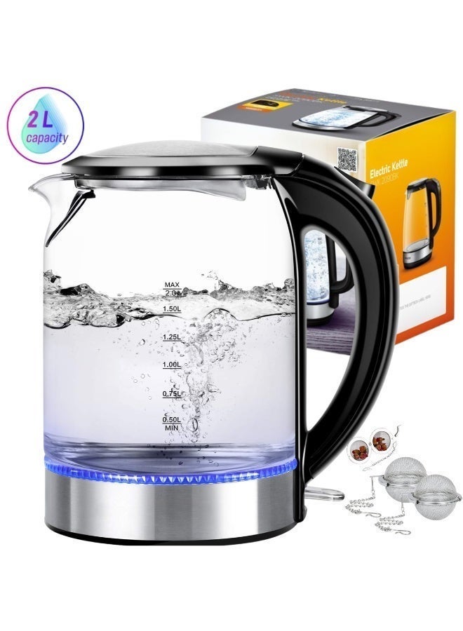 2L Glass Electric Kettle with Tea Infuser 2000W,360° Swivel Base,Auto Shut-Off,LED Indicator,Power Cord,Boil-Dry Protection,Concealed Heating Plate Quick Boiling For Home Coffee & Office Use - Image 2