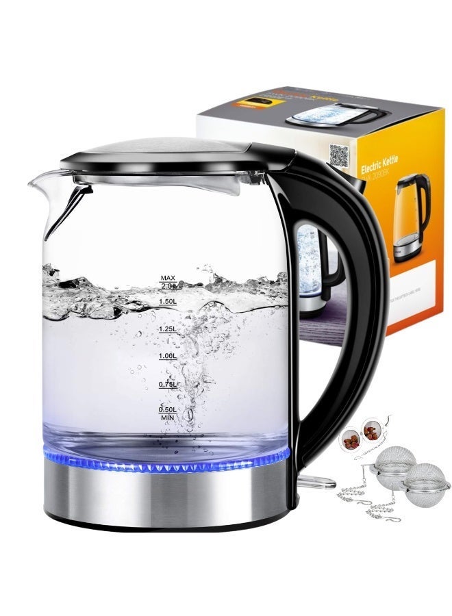 2L Glass Electric Kettle with Tea Infuser 2000W,360° Swivel Base,Auto Shut-Off,LED Indicator,Power Cord,Boil-Dry Protection,Concealed Heating Plate Quick Boiling For Home Coffee & Office Use - Image 1