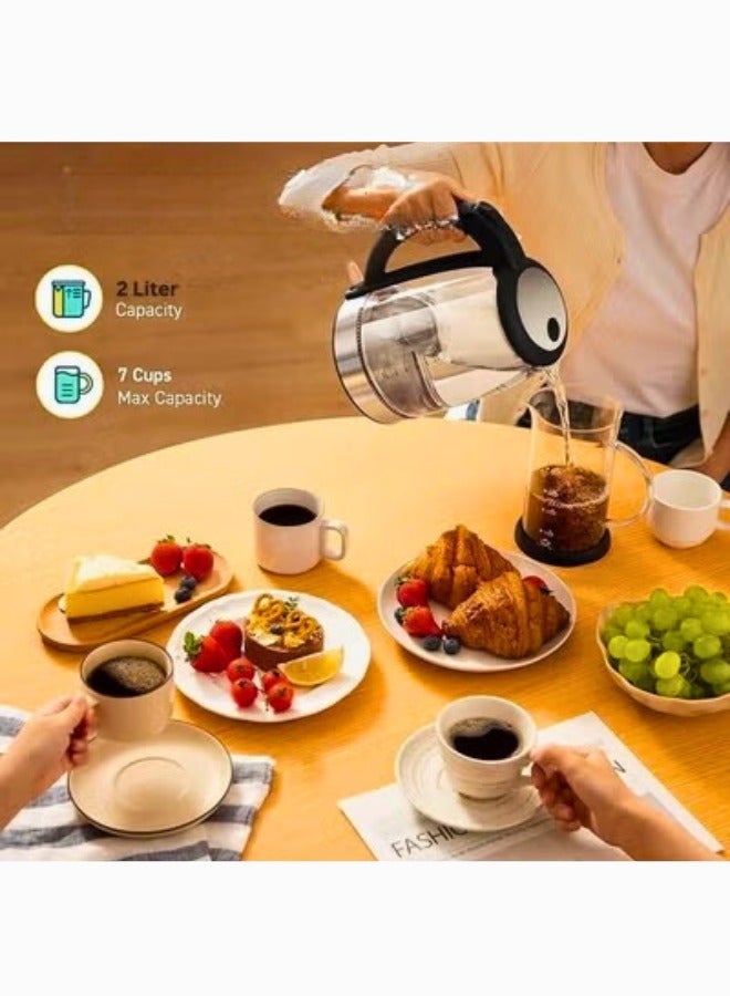 2L Glass Electric Kettle with Tea Infuser 2000W,360° Swivel Base,Auto Shut-Off,LED Indicator,Power Cord,Boil-Dry Protection,Concealed Heating Plate Quick Boiling For Home Coffee & Office Use - Image 4