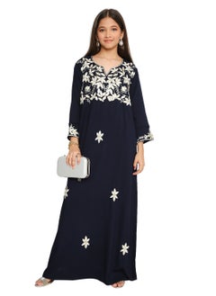 HANA & SARA DISTINCTIVE THREAD EMBROIDERY ON A SOLID-COLOR JALABIYA DRESS FOR BABY GIRLS  - Image 1